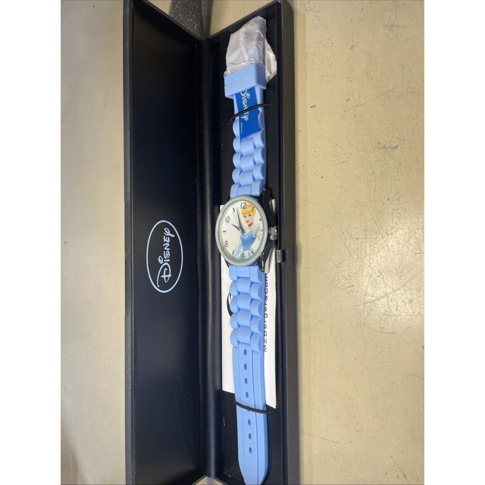 Disney Cinderella Watch Pastel Blue Rubber Strap & Bezel Silver-Tone